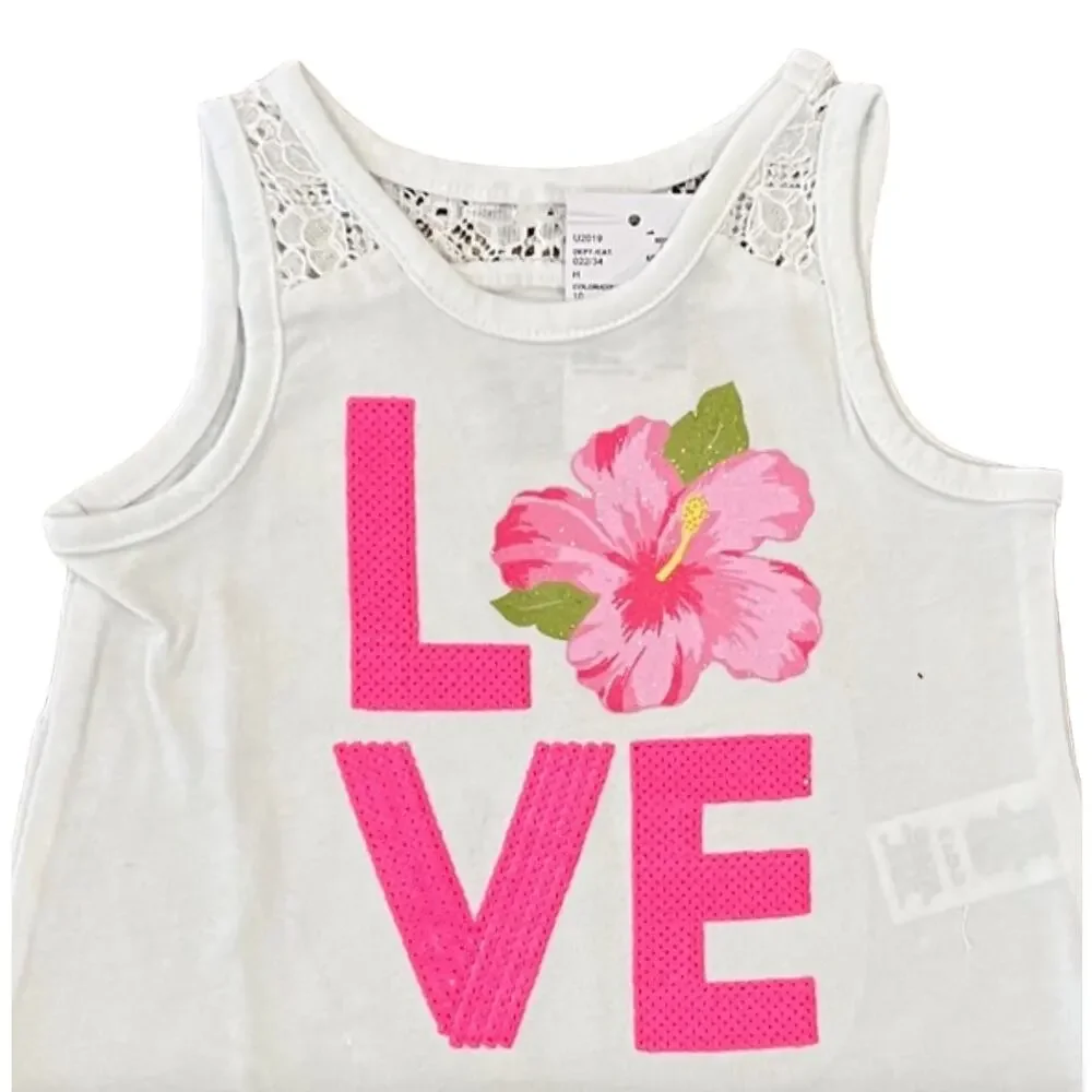 NWT Children's Place White Lace & Sequin Floral LOVE Tank & Shorts Outfit - 6-9M